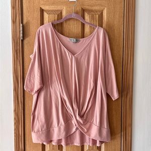 Pink Top with Gathered front hem
